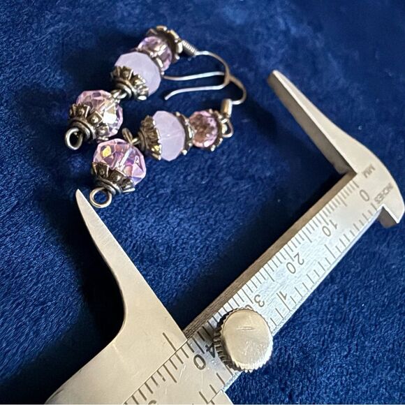 VINTAGE-INSPIRED DANGLE EARRINGS – STERLING HOOKS & PINK FACETED BEADS - Picture 9 of 17